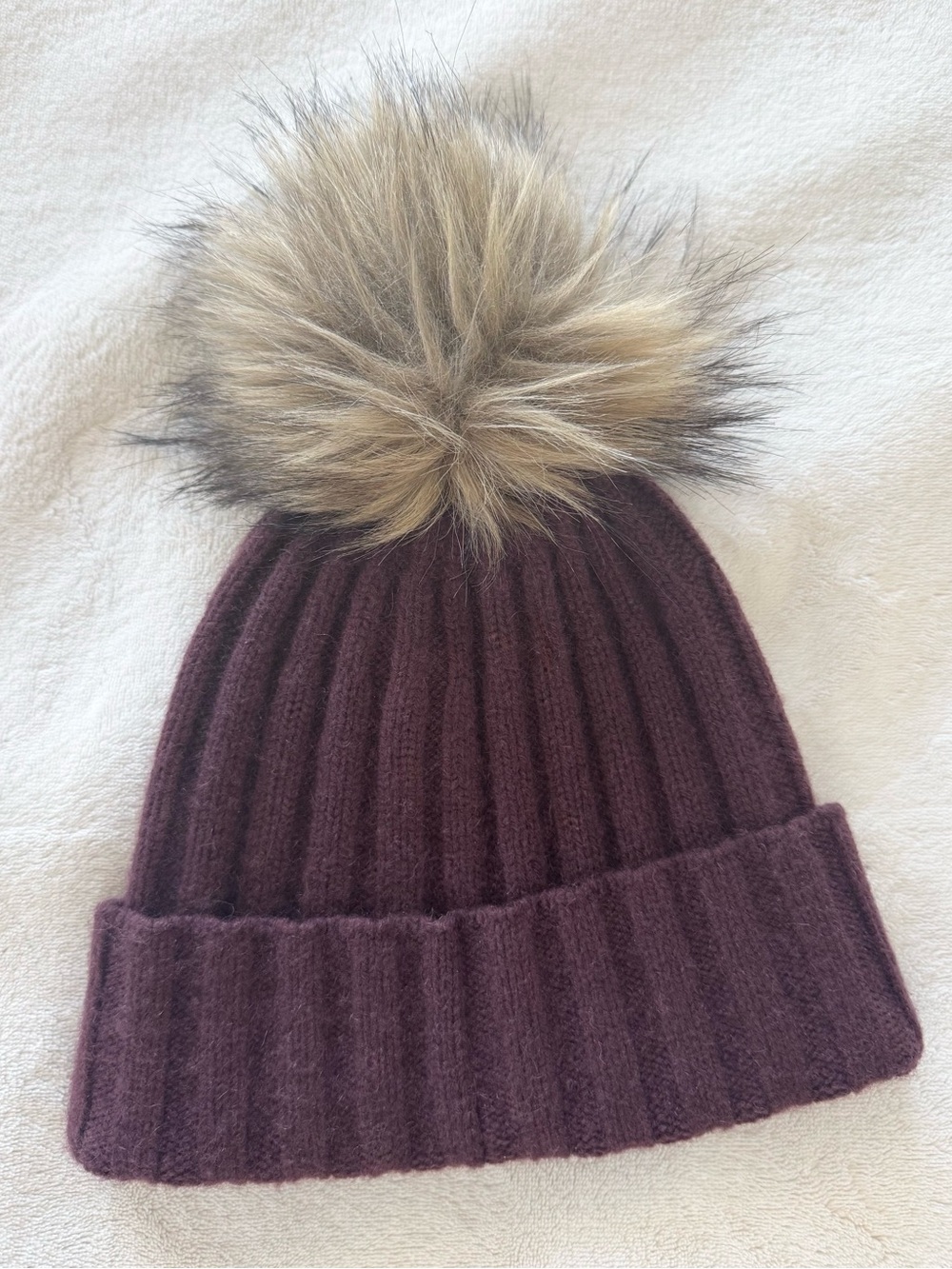 Aritzia Burgundy Purple Cashmere Beanie Pom Pom Toque